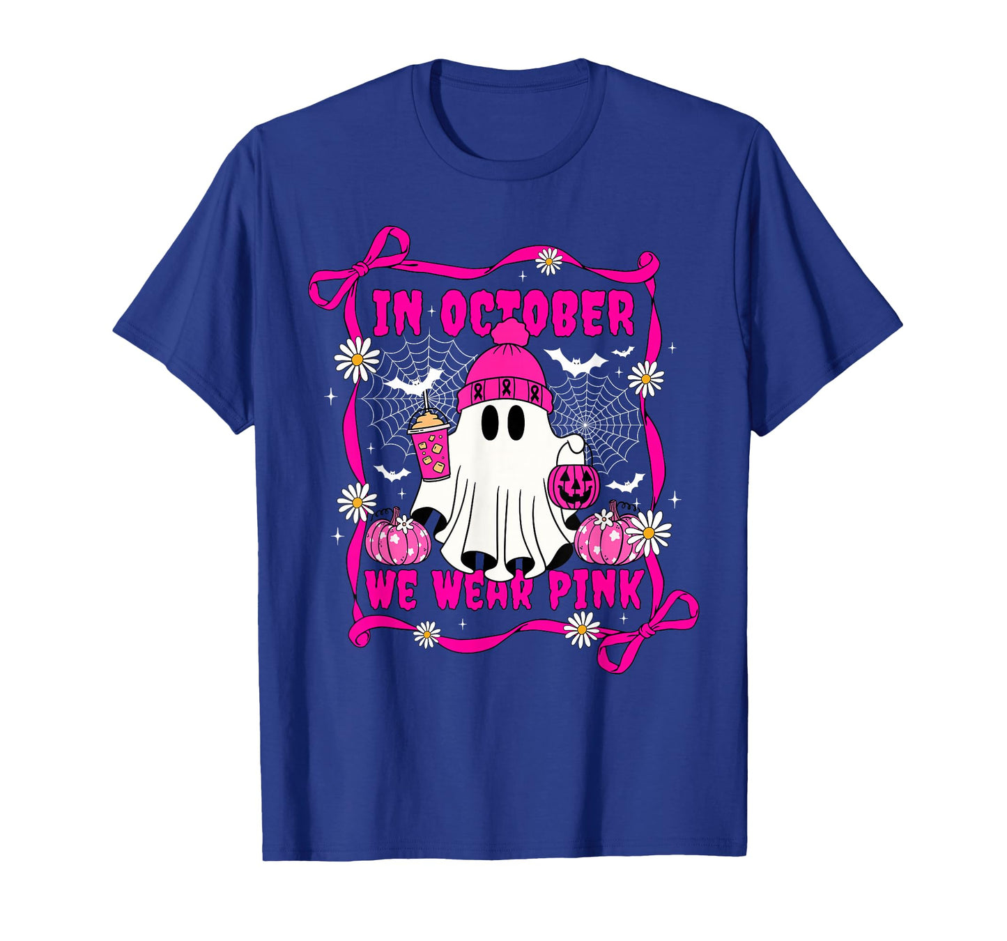 We Wear Pink in October Cute Ghost Breast Cancer Awareness T-Shirt