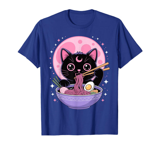 Pastel Goth Aesthetic Kawaii Cat Eating Ramen Noodles T-Shirt