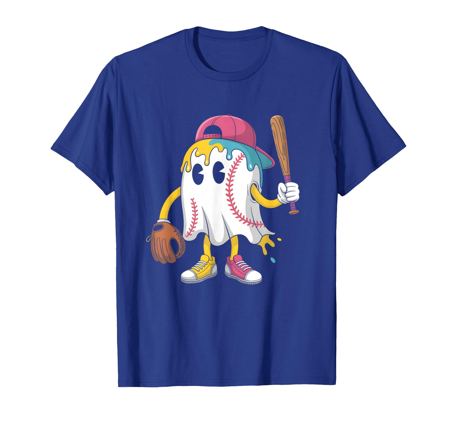 Ice Cream Drip Ghost Baseball Spots Baseball Drip Halloween T-Shirt