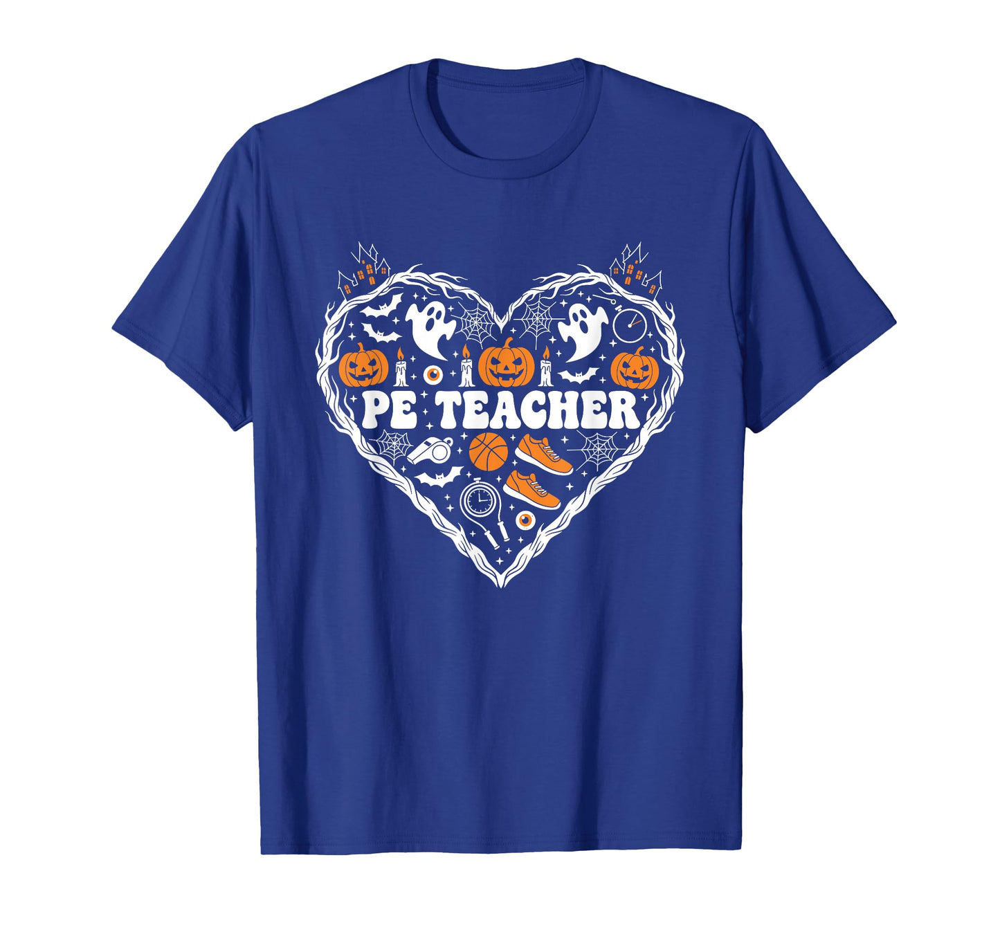 PE Teacher Heart Pumpkin Ghost Halloween Kids Mens Womens T-Shirt