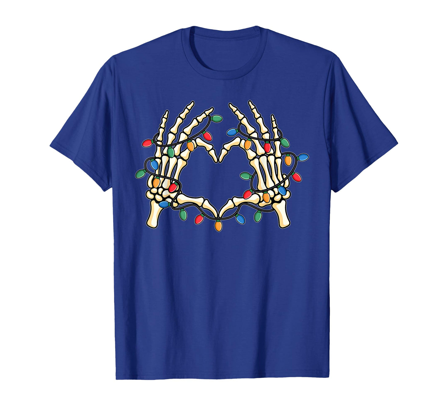 Skeleton Hands Heart Sign Funny Christmas Light Xmas Pajamas T-Shirt