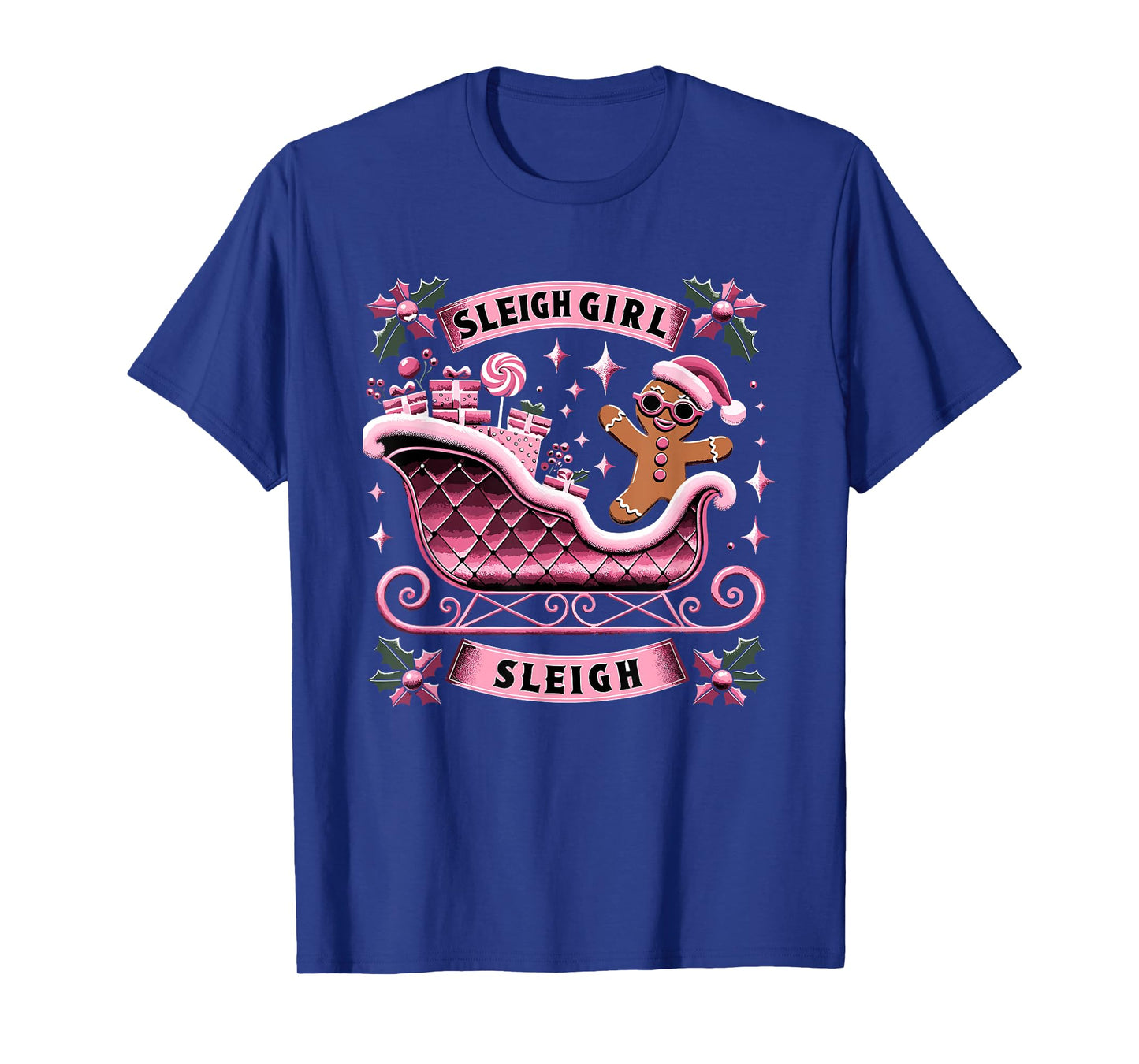 Groovy Pink Christmas Candy Sleigh Girl Gingerbread Holiday T-Shirt
