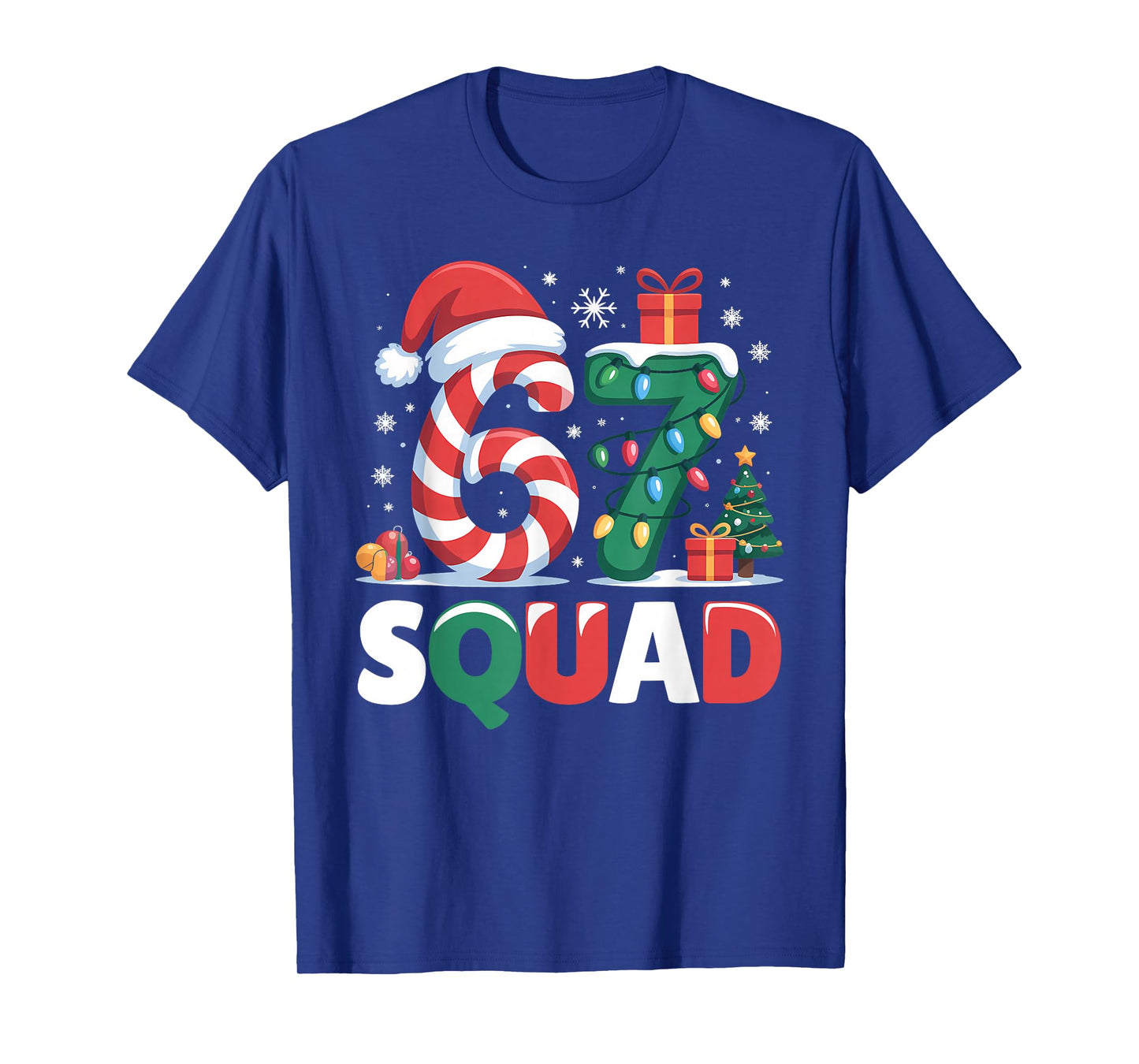 Christmas 67 Squad Brainrot Funny Candy Cane Lights Holiday T-Shirt