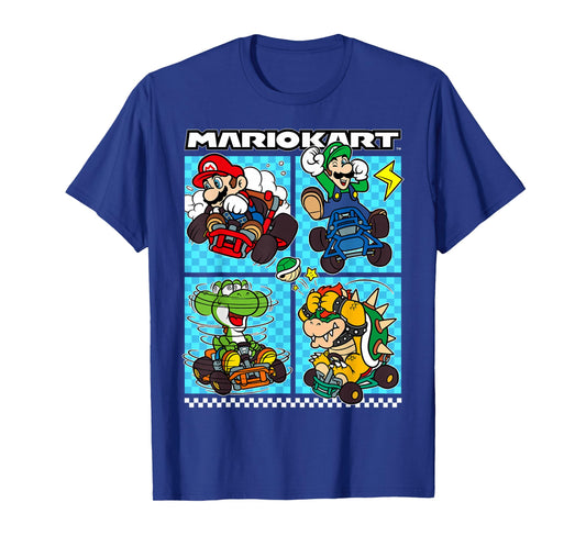 Mario Kart Group Graphic T-Shirt - Classic Fit, Crew Neck, Black, Adult