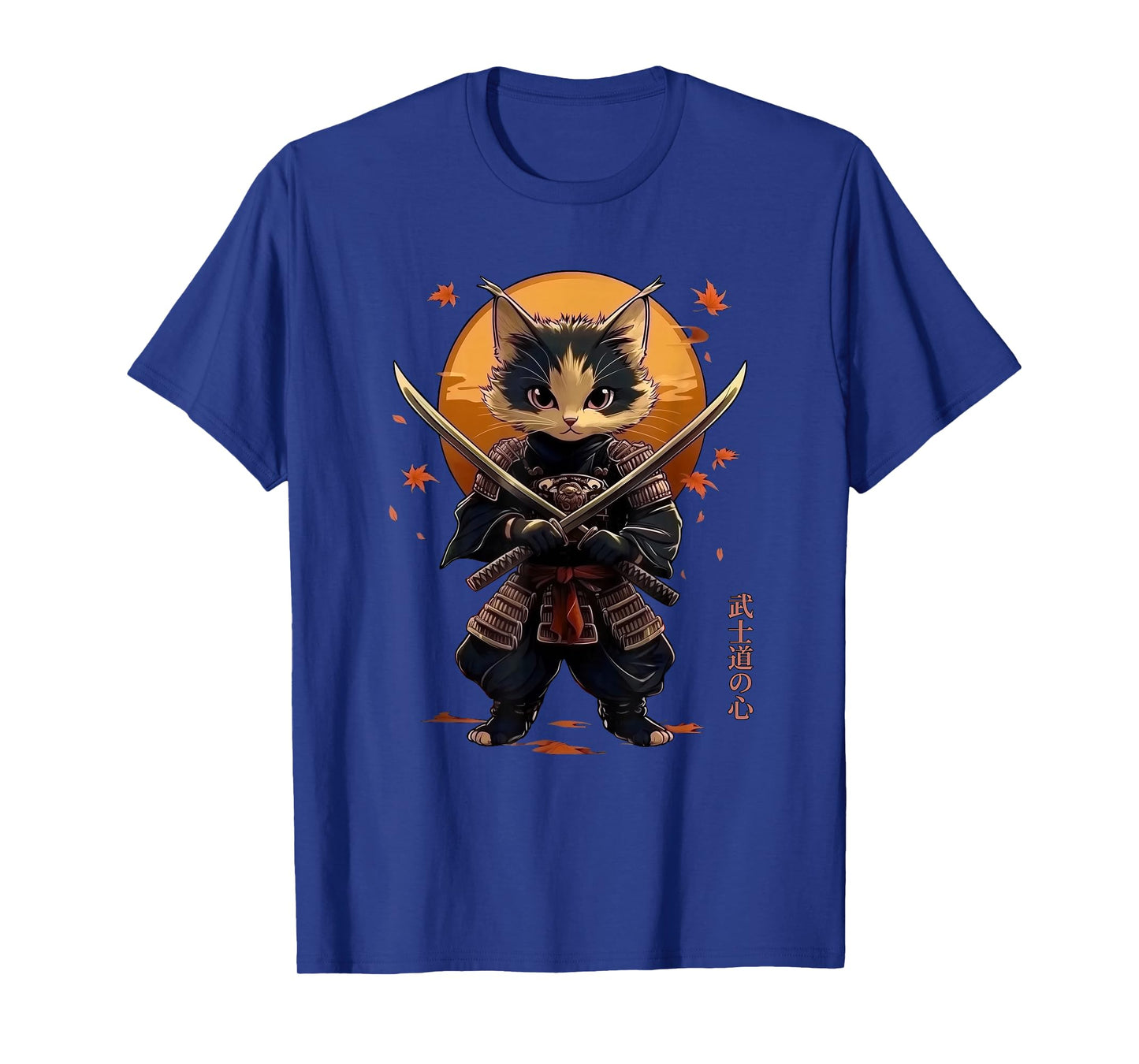 Cat Samurai Graphic Tee Kawaii Warrior Swords Japanese Anime T-Shirt
