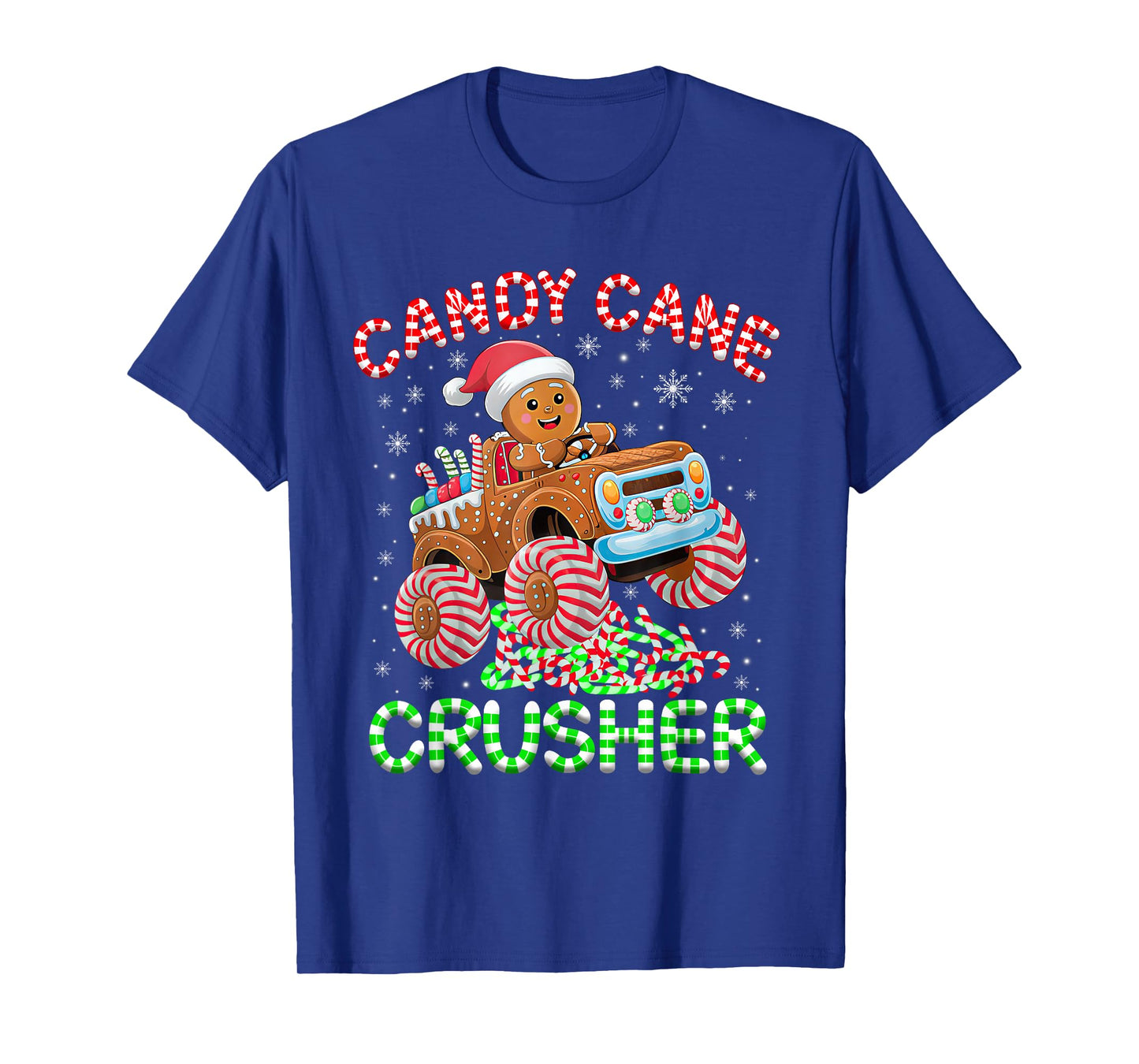 Kids Christmas Gingerbread Candy Cane Crusher Monster Truck T-Shirt