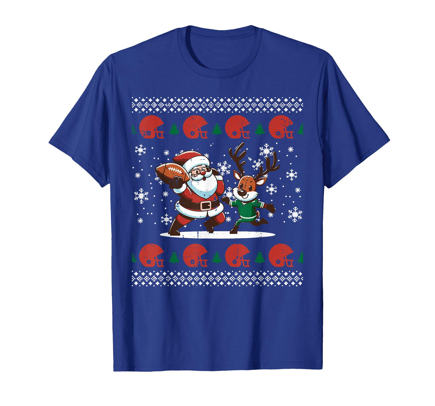 Christmas Santa Reindeer Football Ugly Xmas Boys Kids Men T-Shirt