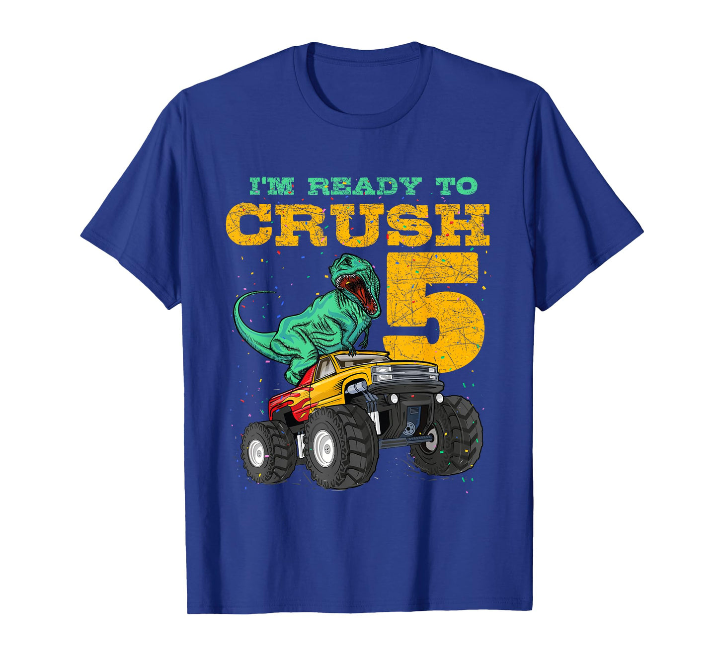 5th Birthday Monster Truck Dino 5 Years Old Bday T-Shirt
