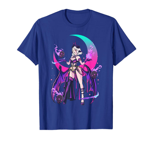 Sexy Anime Devil Witchy Skull Moon Fire Japanese Otaku Magic T-Shirt