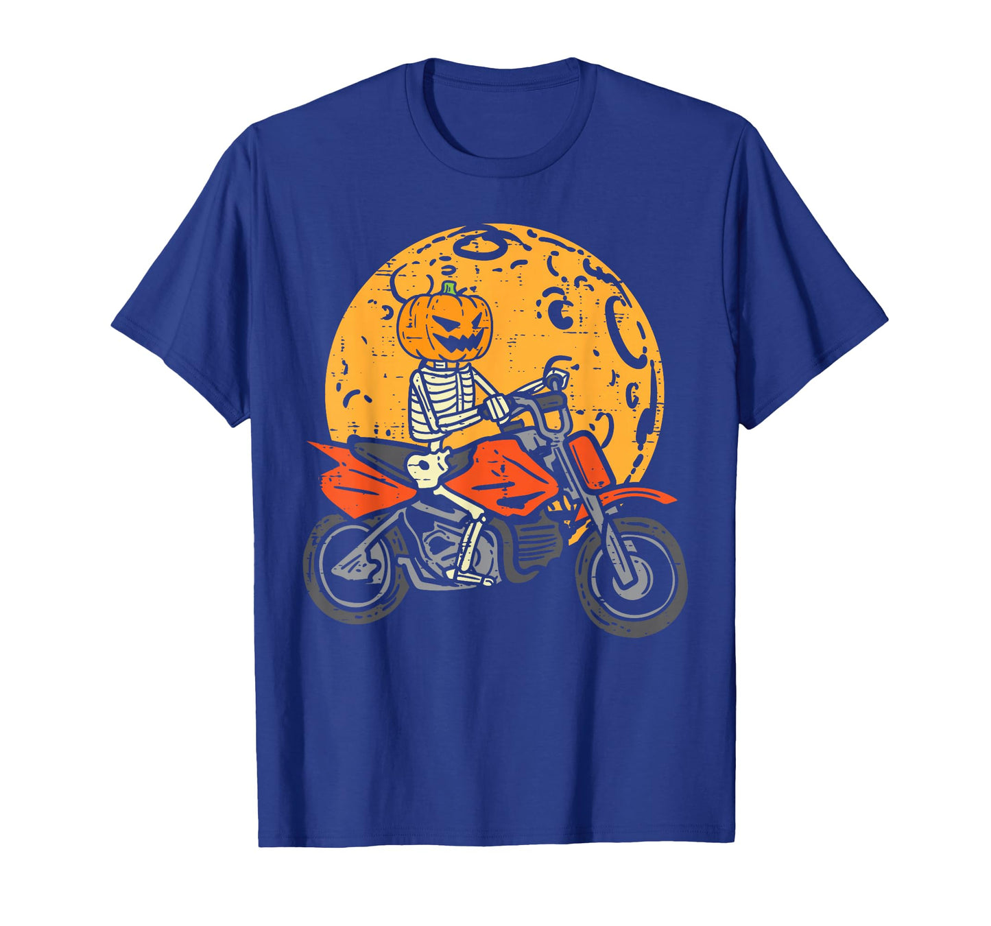 Pumpkin Skeleton Dirt Bike Halloween Motocross Boys Men T-Shirt
