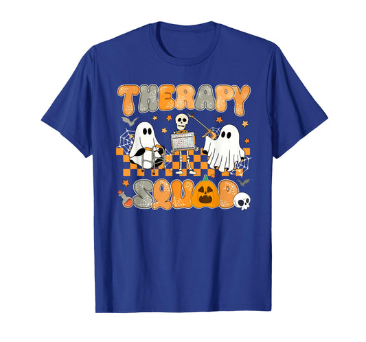 Spooky Season Therapy Squad Skeleton Ghost Halloween T-Shirt