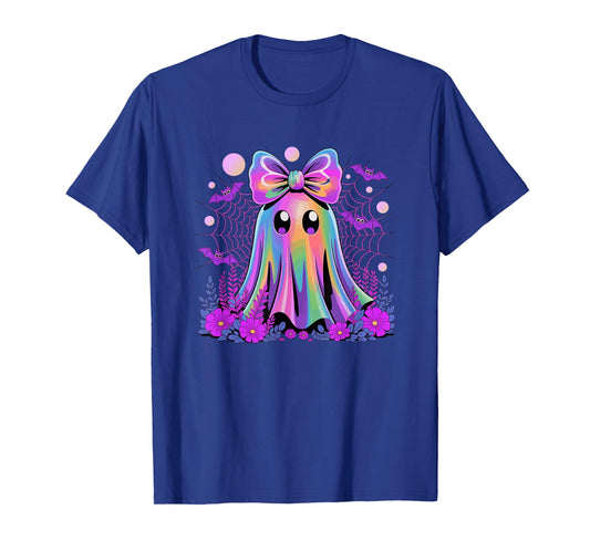 Kawaii Ghost Boo with Sparkles Halloween Colorful Rainbow T-Shirt