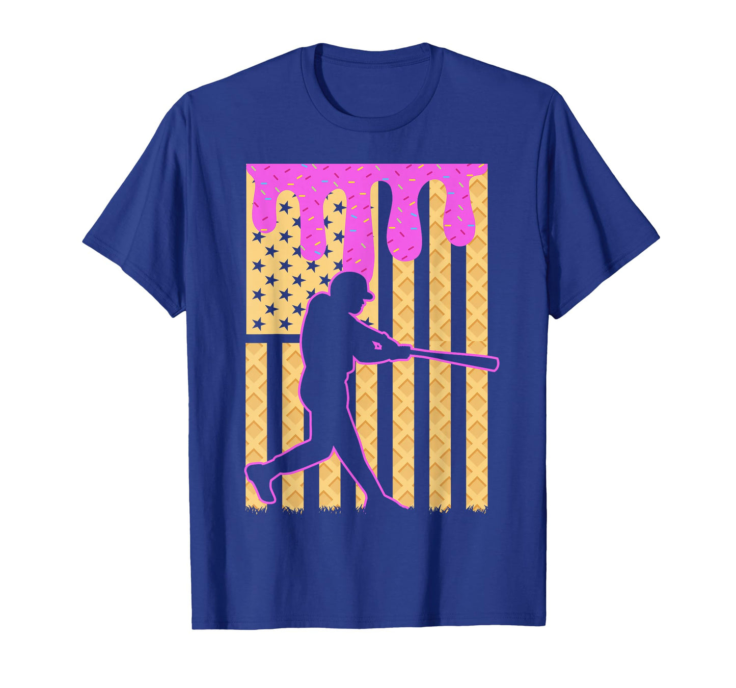 Baseball Drip Boys Dripping Ice Cream Baseball American Flag T-Shirt