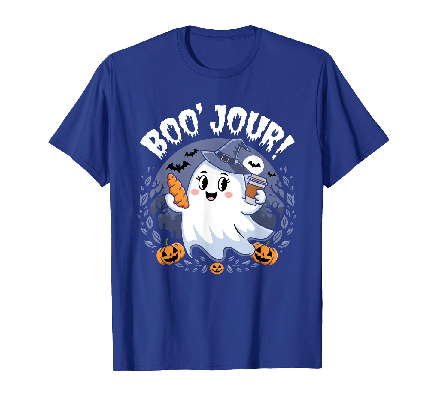 Boo Jour Ghost Halloween French Teacher Cute Coffe Croissant T-Shirt