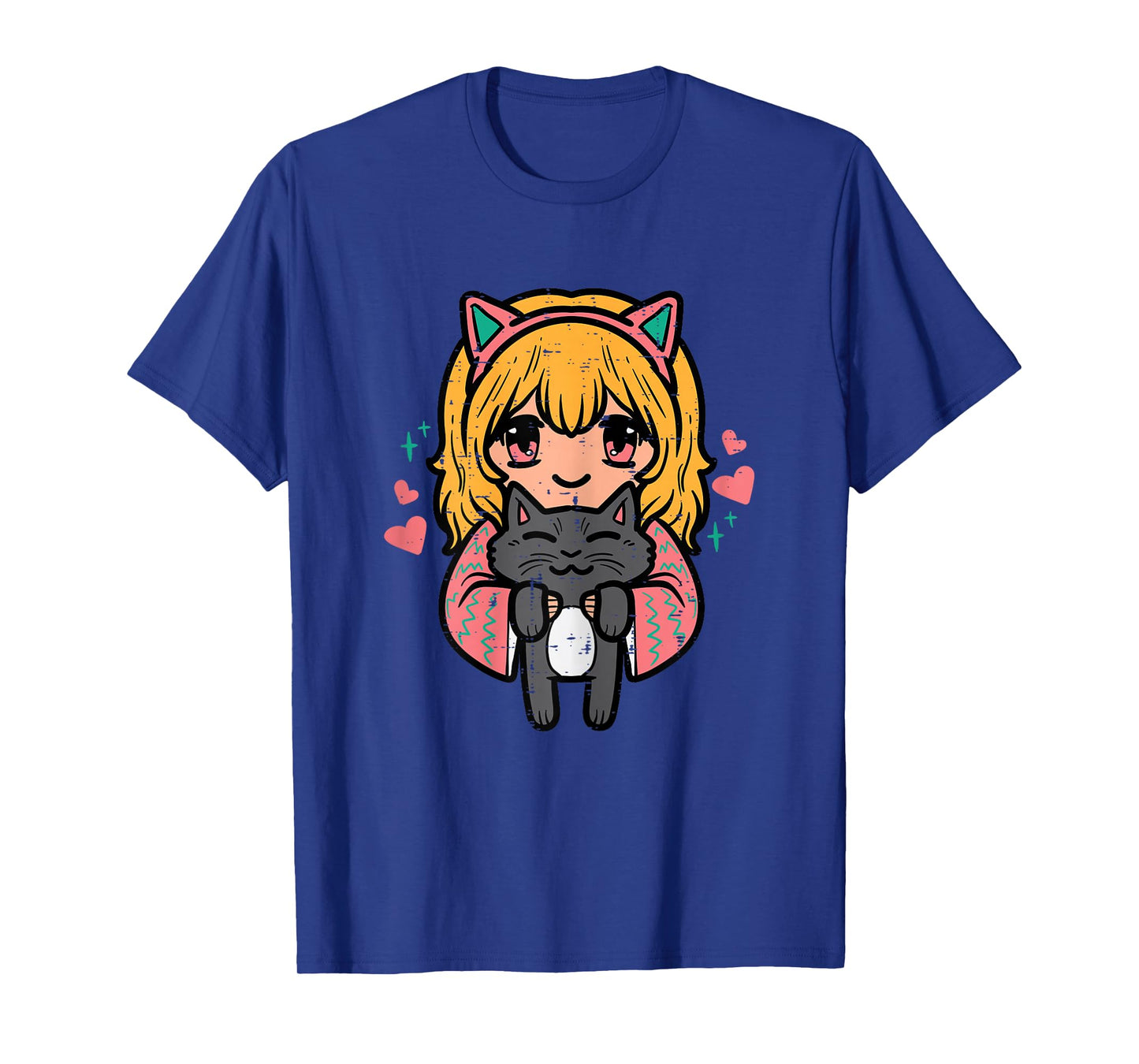 Anime Girl Black Cat Kawaii Japanese Otaku Girls Women Kids T-Shirt