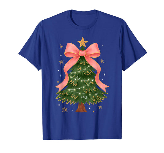 Christmas Tree Xmas Holiday Coquette Bow Girly Women T-Shirt