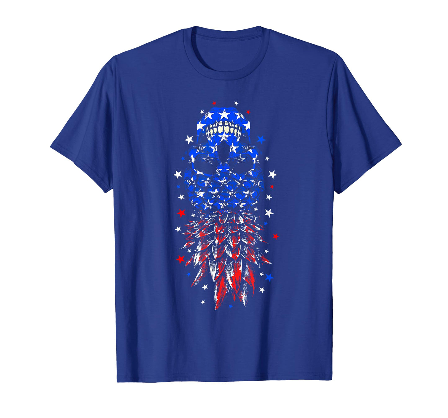 4th of July Skull Pineapple USA Flag Upside Down T-Shirt