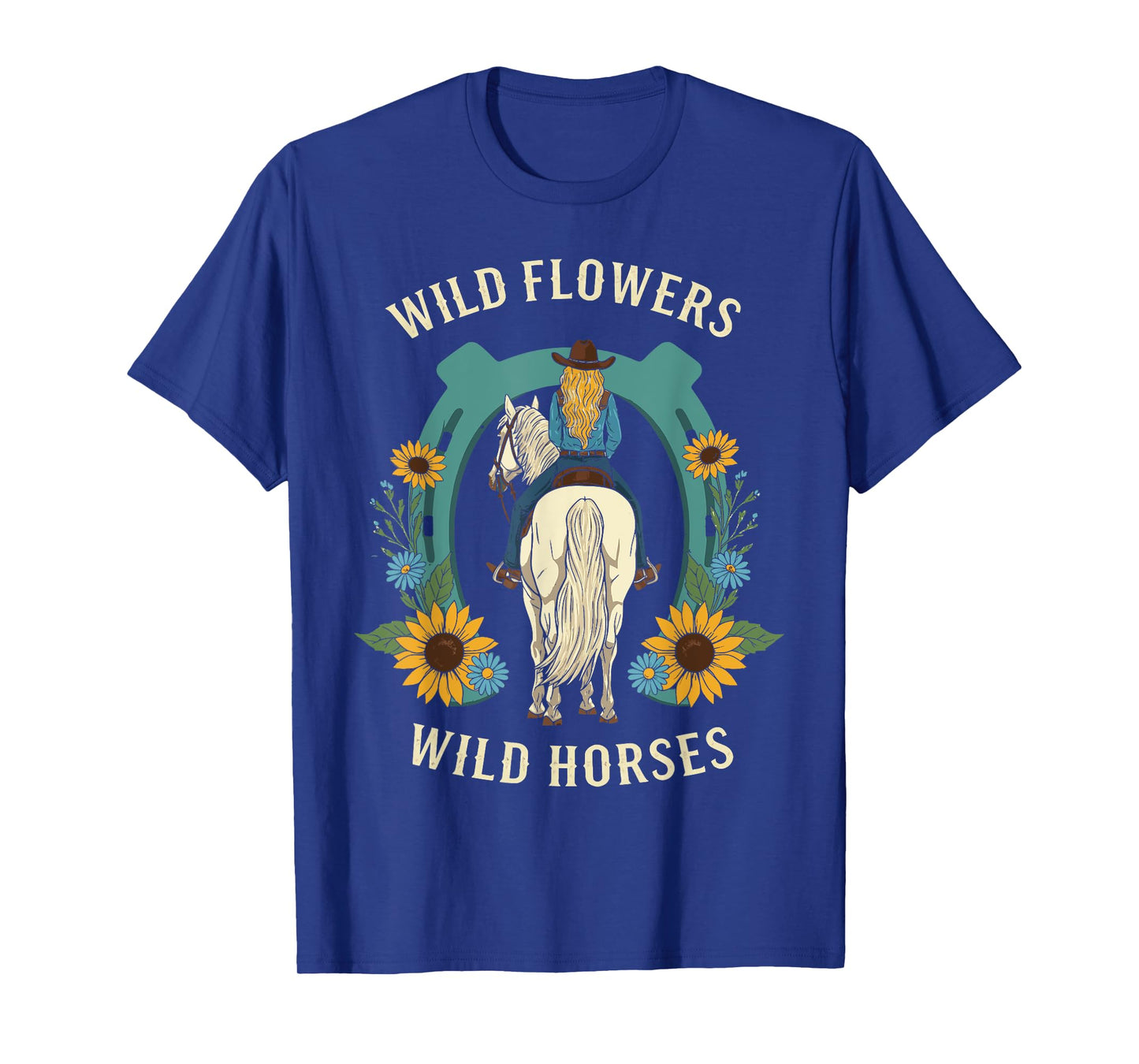 Wild Flowers Wild Horses Retro Rodeo Western Country Cowgirl T-Shirt