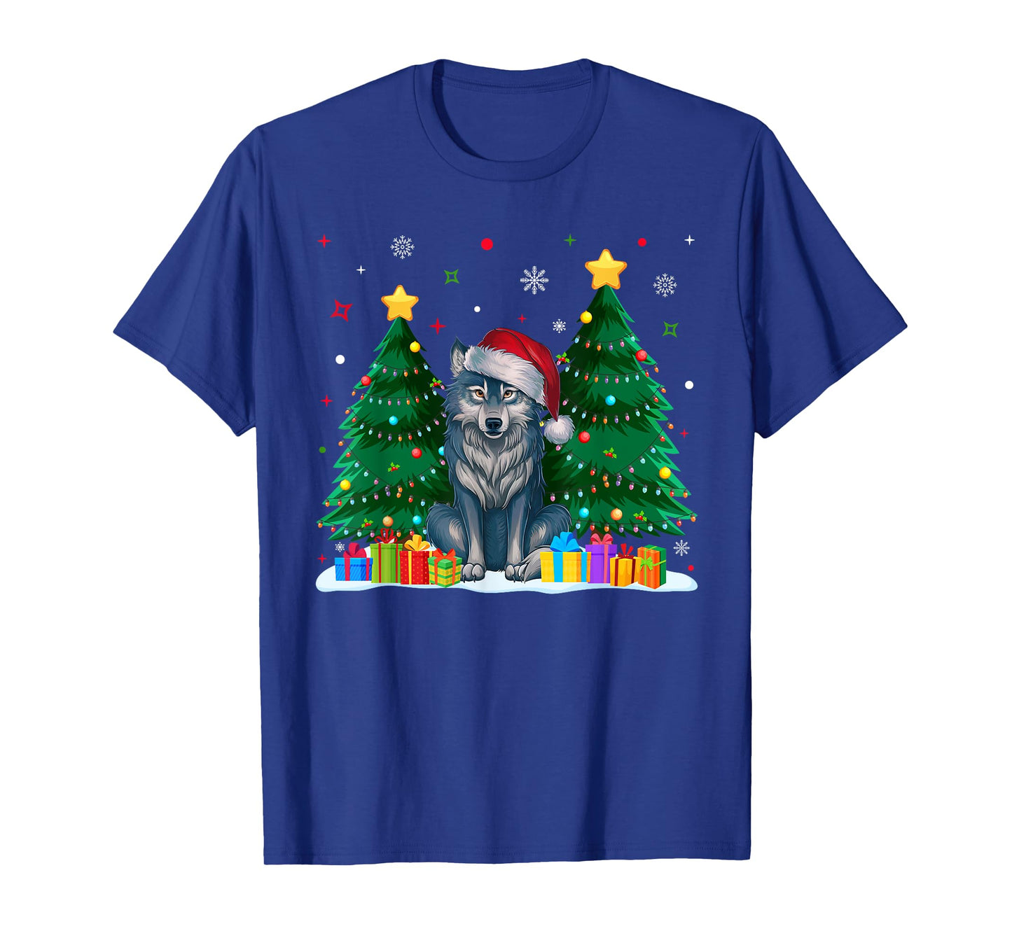 Funny Animal Lovers Wolf Santa Hat Ugly Christmas Sweater T-Shirt