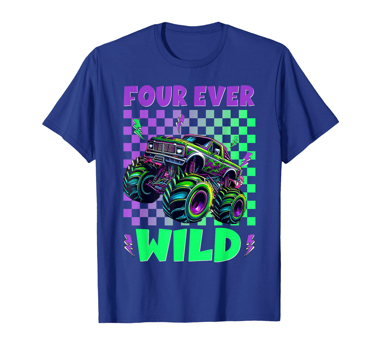 Funny 4th Birthday Boy Four Ever Wild Monster Truck Kids T-Shirt