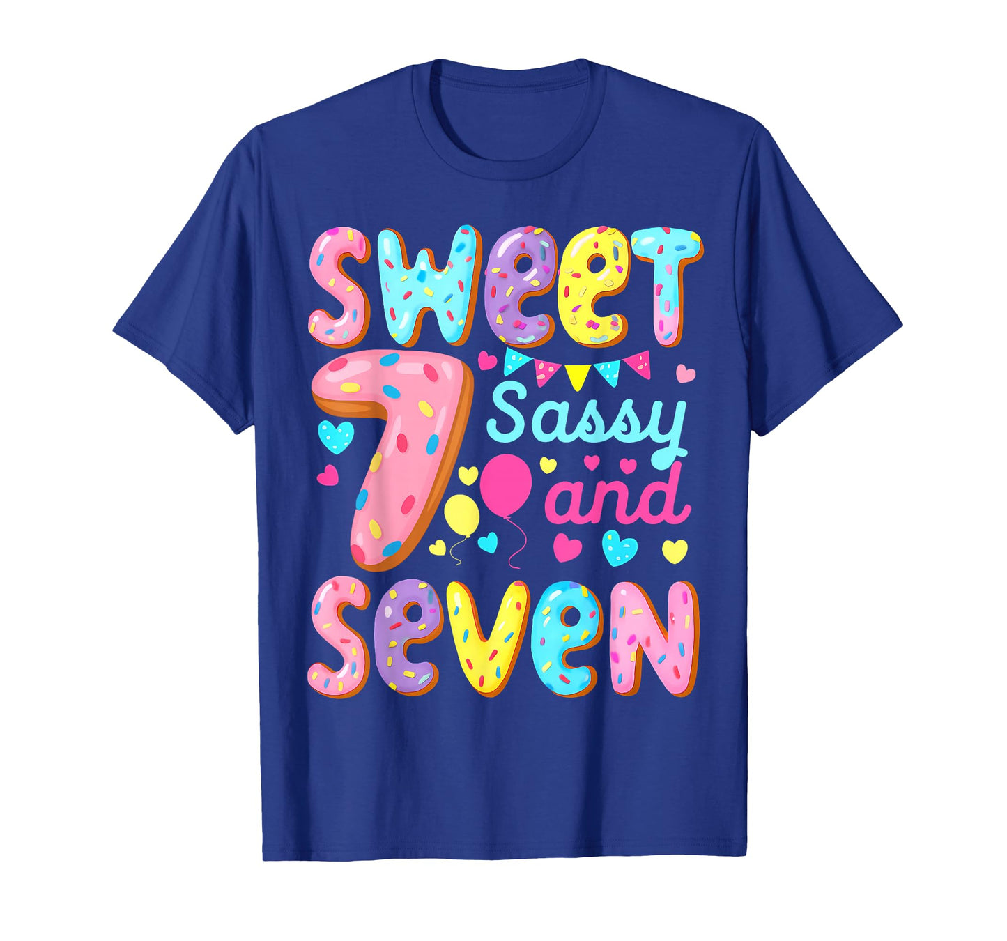 Kids 7th Birthday Sweet Sassy and Seven Birthday Girl Donut T-Shirt