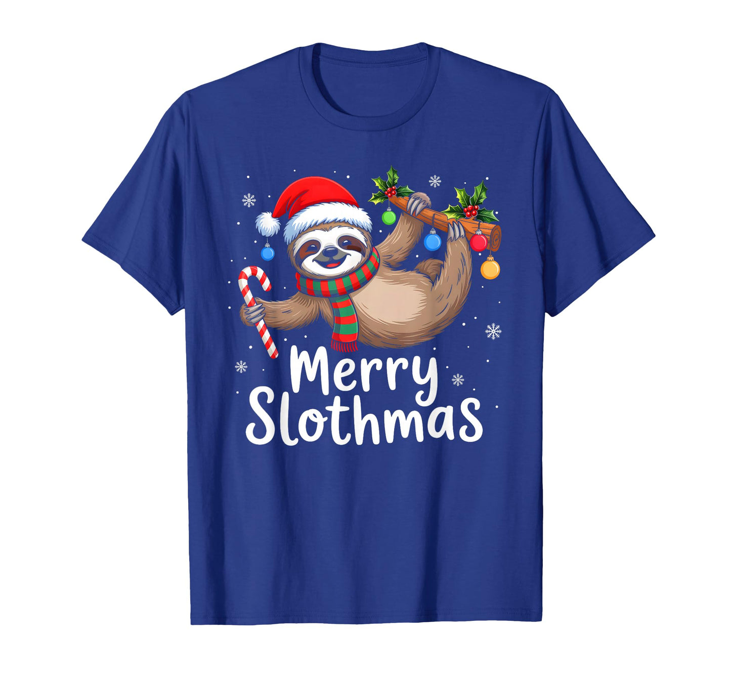 Merry Slothmas Christmas Sloth Santa Hat Xmas Pajamas T-Shirt