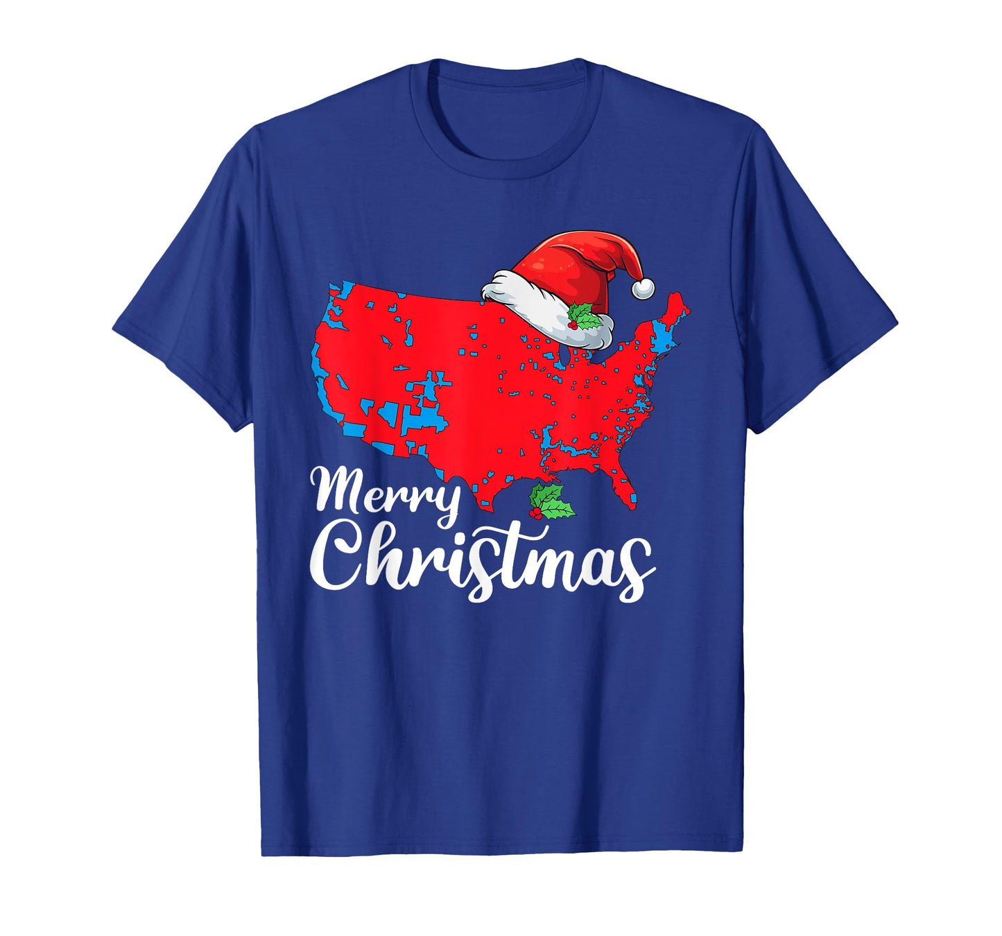 Merry Christmas Trump Patriotic USA Map 2024 Santa Hat Xmas T-Shirt