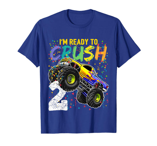 Kids Im Ready to Crush 2 Monster Truck 2nd Birthday Shirt Boys T-Shirt