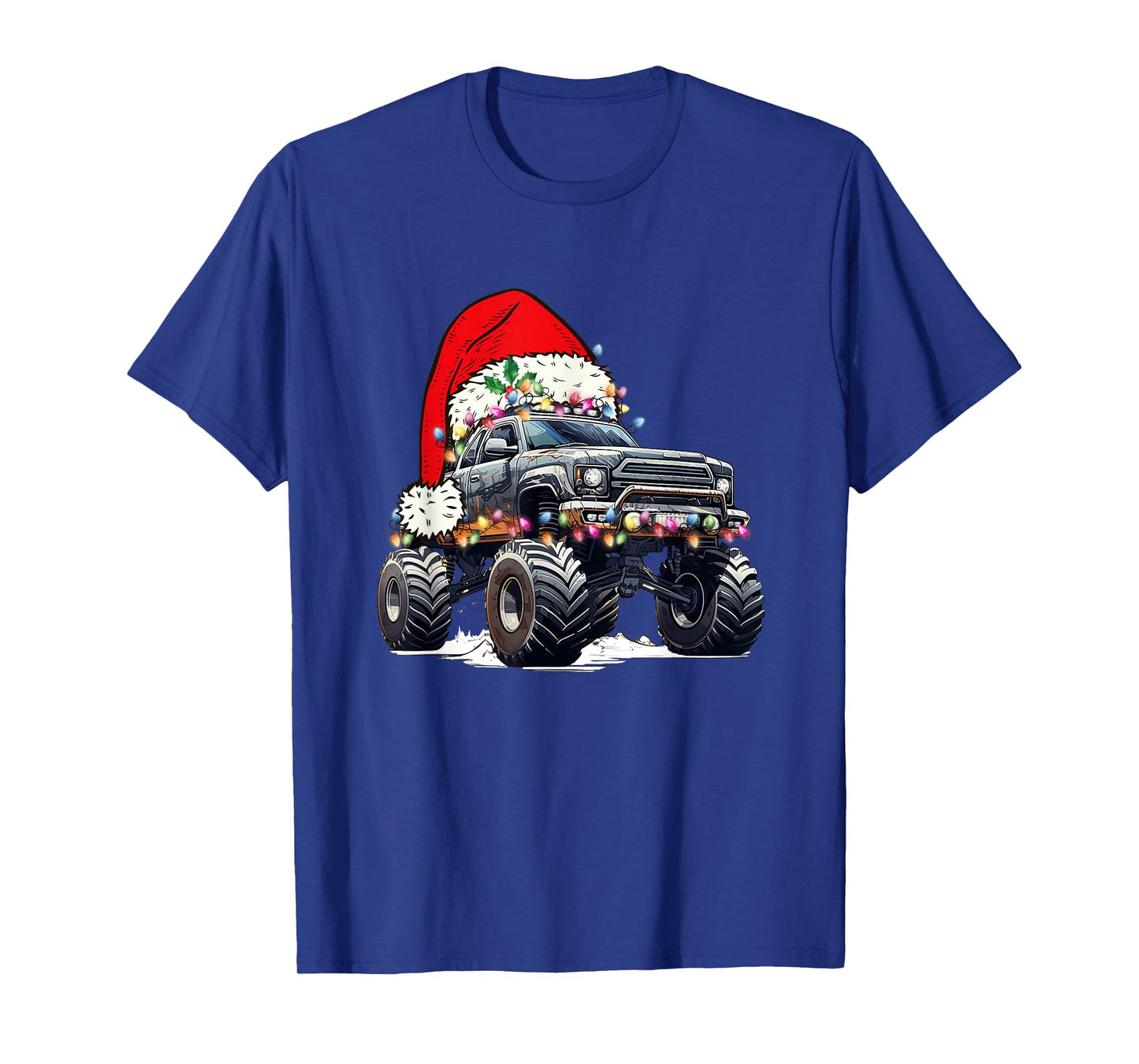 Monster Truck Christmas Tree Ornament Santa Hat Lights Xmas T-Shirt
