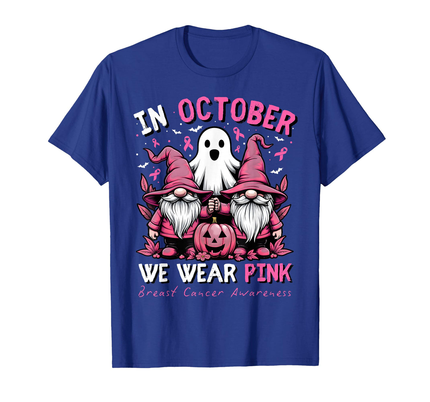In October We Wear Pink Ghost Gnomes Breast Cancer Awareness T-Shirt