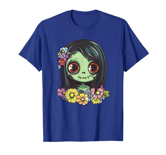 Adorable Zombie Girl Flowers Halloween T-Shirt