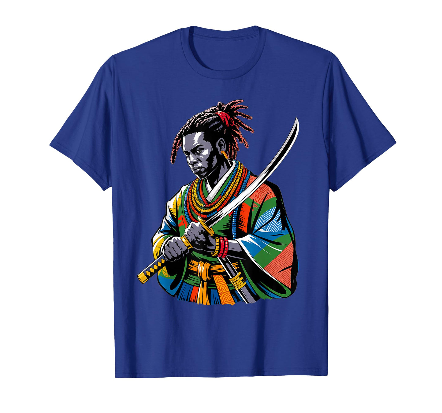 Afro American Samurai Anime Cartoon japanese bushido warrior T-Shirt