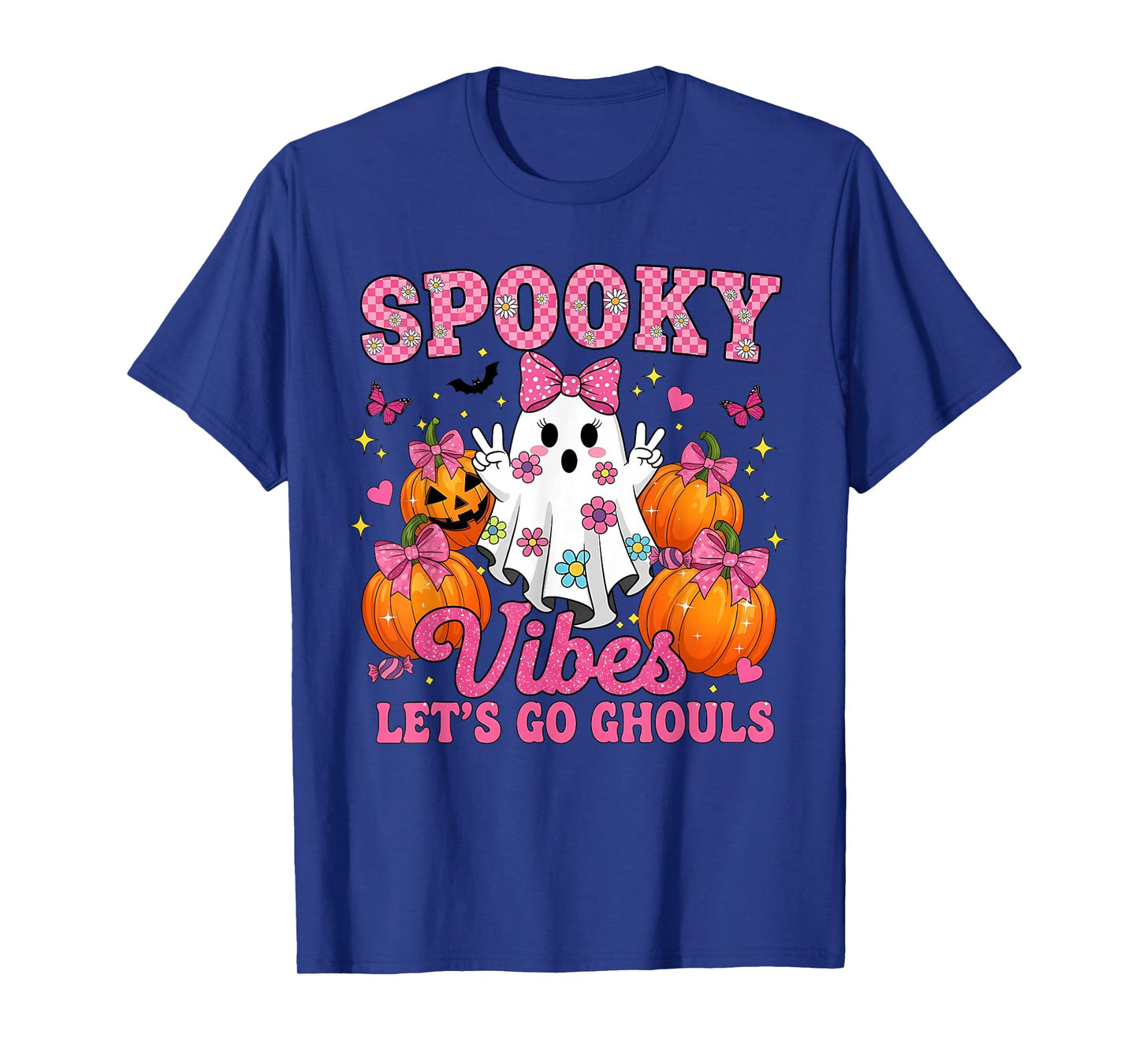 Spooky Vibes Let's Go Ghouls Halloween Coquette Ghost T-Shirt