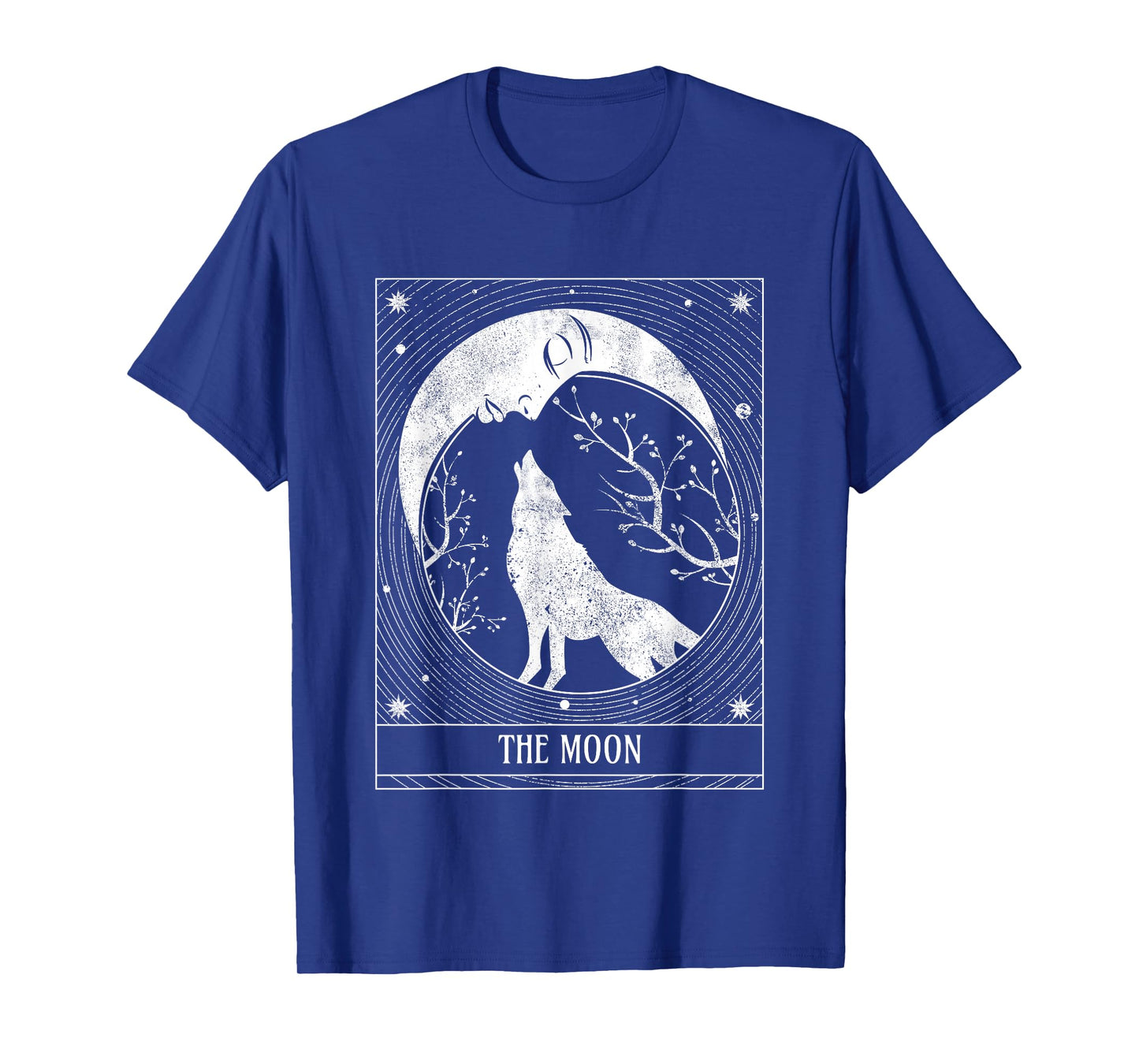 Distressed Crescent Moon and Wolf Tarot Card T-Shirt