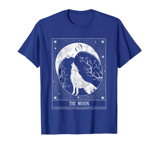 Distressed Crescent Moon and Wolf Tarot Card T-Shirt