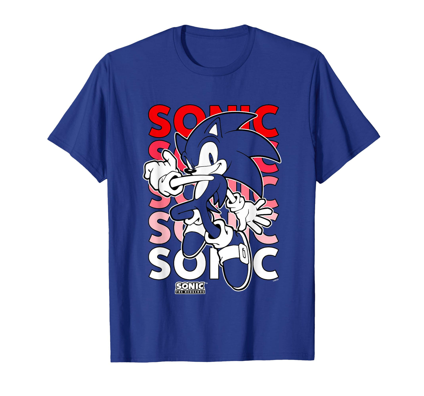 Sonic The Hedgehog Stacked Repeating Name Retro Shot T-Shirt