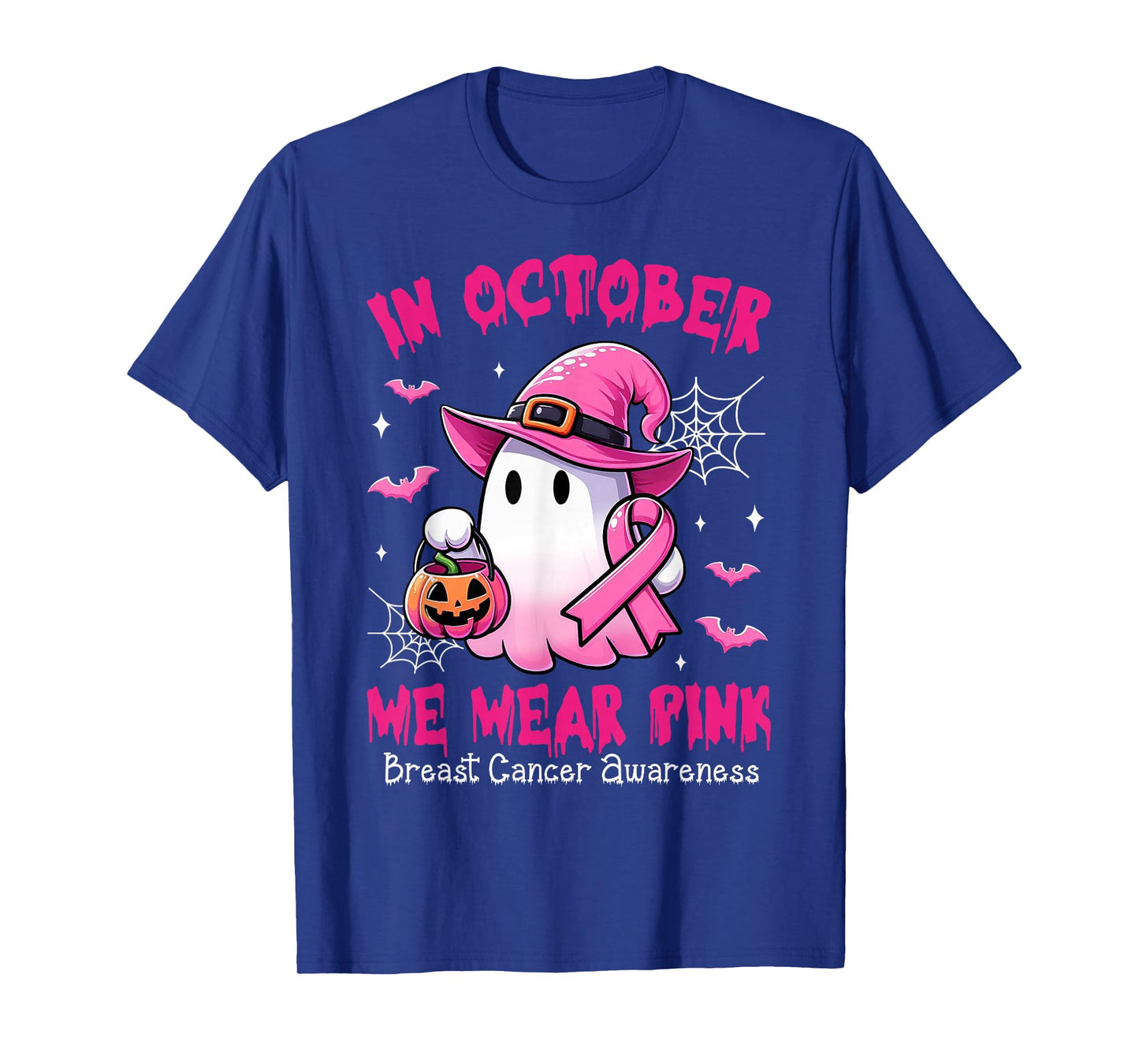 In October We Wear Pink Ghost Witch Breast Cancer Awareness T-Shirt