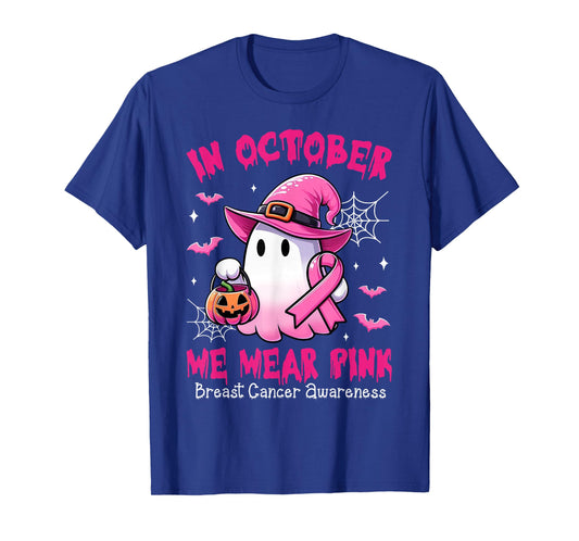 In October We Wear Pink Ghost Witch Breast Cancer Awareness T-Shirt