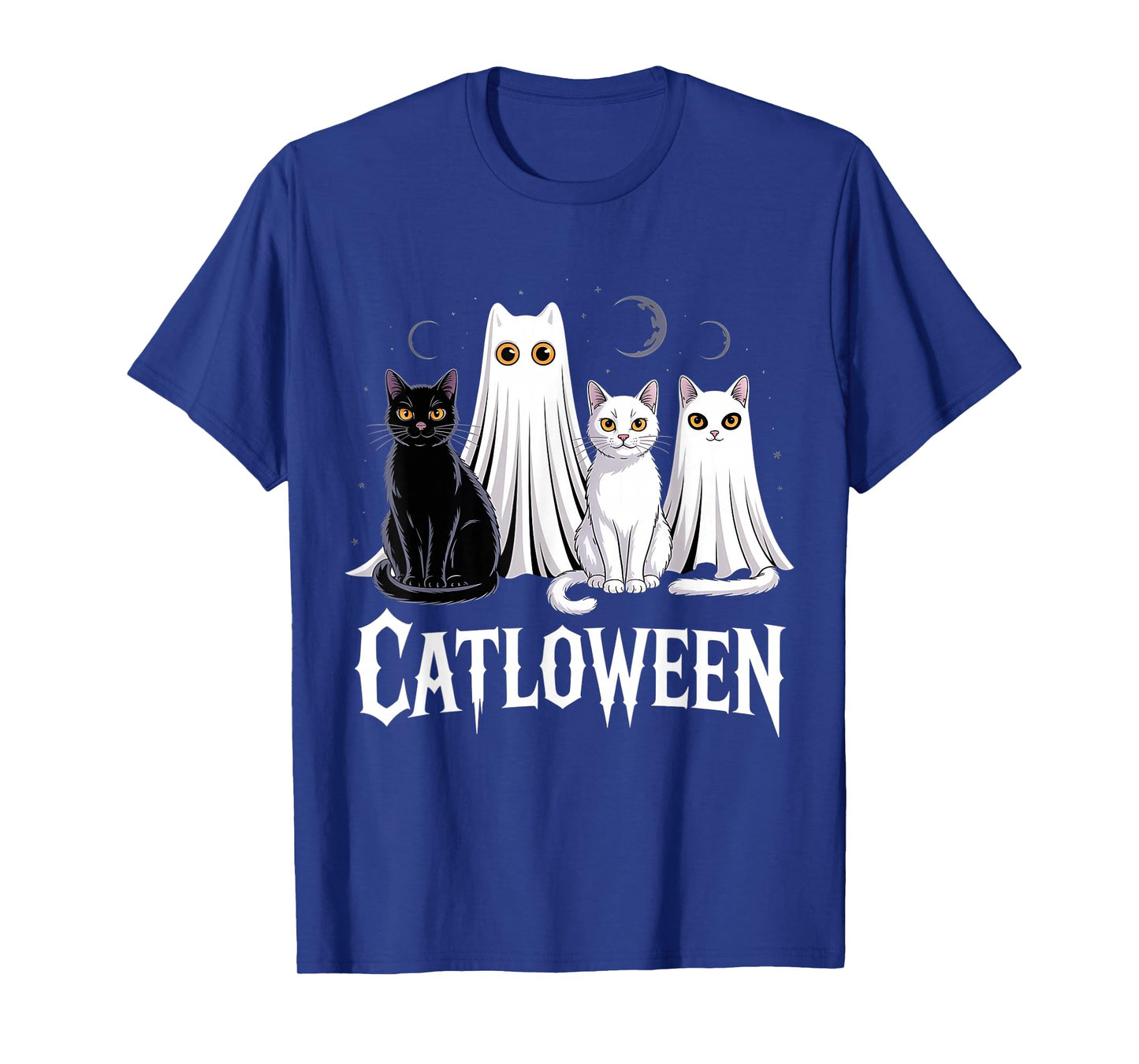 Spooky Ghost Cats Catloween Pumpkin Cute Black Cat Halloween T-Shirt