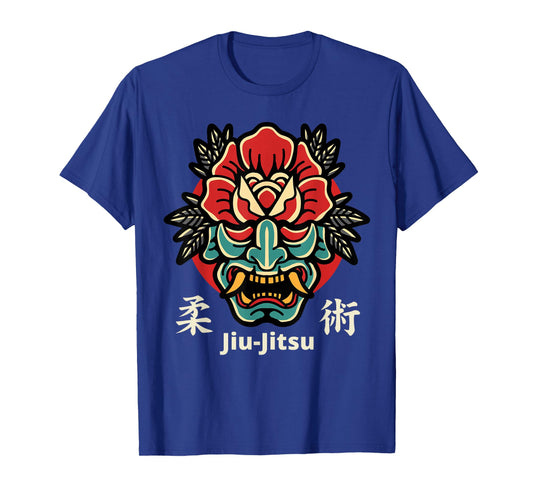 Japanese Demon Oni Mask, Kabuki Jiu-Jitsu Kanji T-Shirt