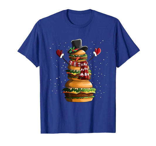 Snowman Made Of Burgers Cheeseburger Fast Food Christmas T-Shirt
