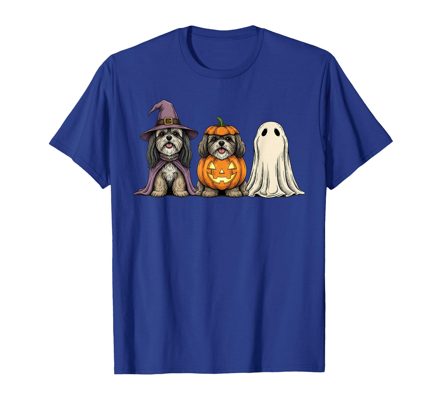 Spooky Ghost Lhasa Apso Pumpkin Halloween Dog Lover T-Shirt