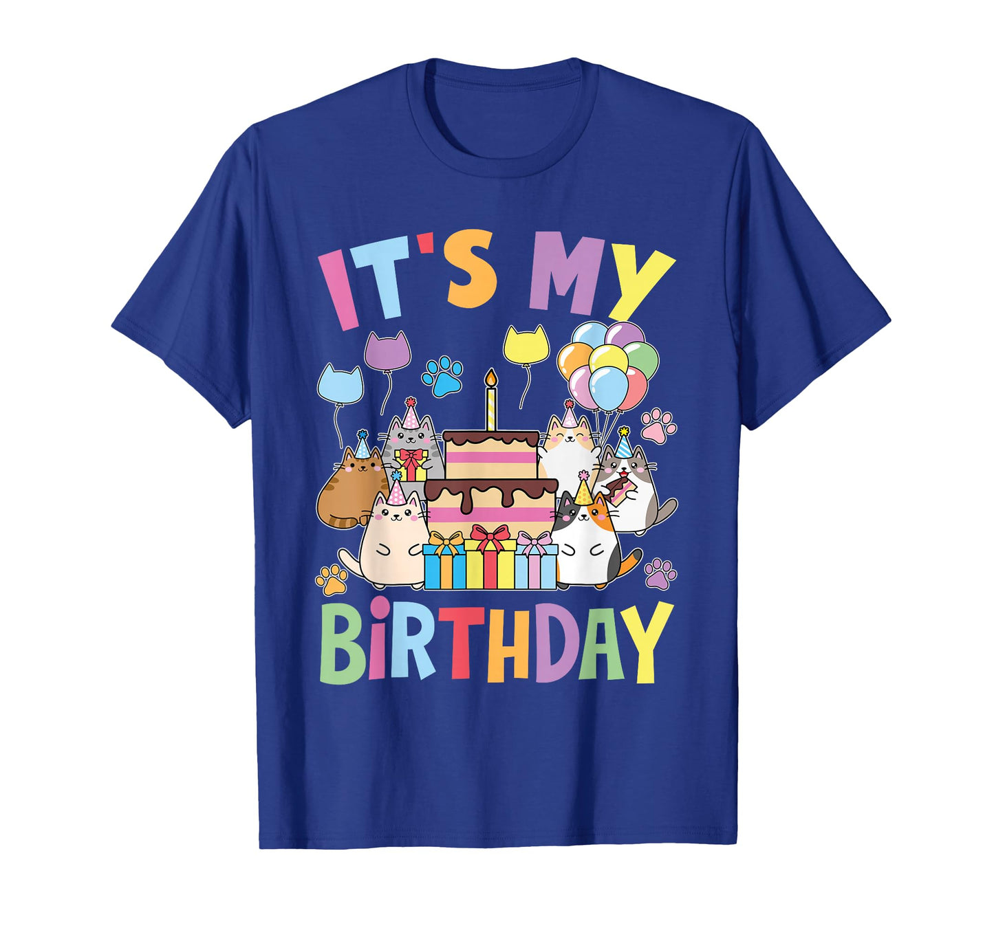 Cute Kawaii Cat Mom Dad Kids Girls It's My Birthday Party T-Shirt