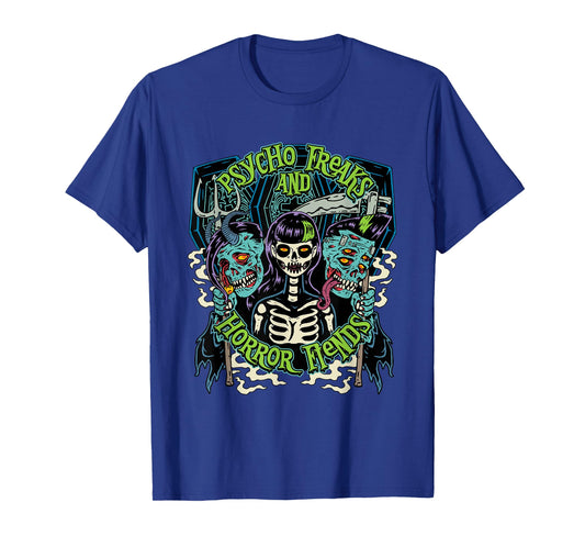 Monsters and Martians Psycho Freaks Halloween T-Shirt - Black, Small - Horror Enthusiasts, Unisex, Short Sleeve, T-Shirt