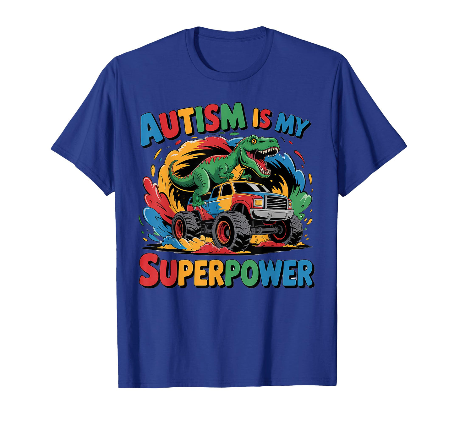 Autism Is My Superpower Shirt Kids Boys Dinosaur T Rex Truck T-Shirt