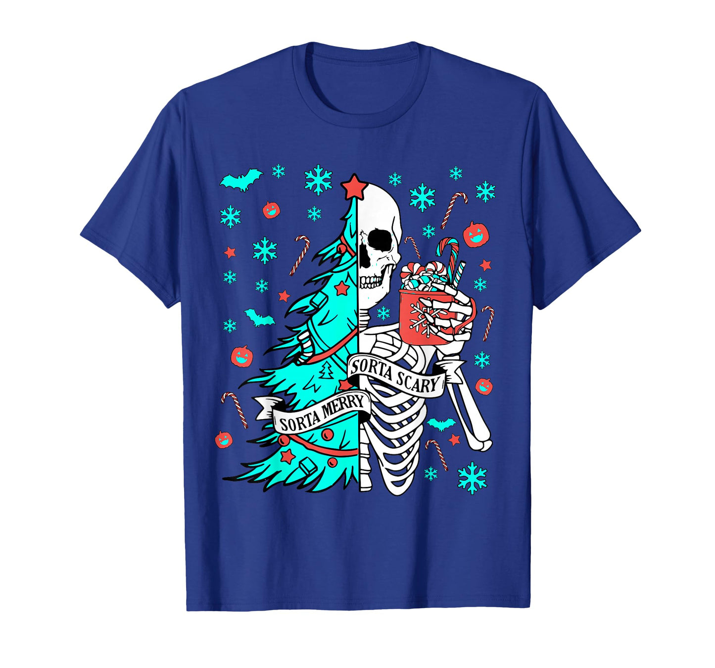 Sorta Merry Sorta Scary Funny Christmas Skeleton Tree Santa T-Shirt