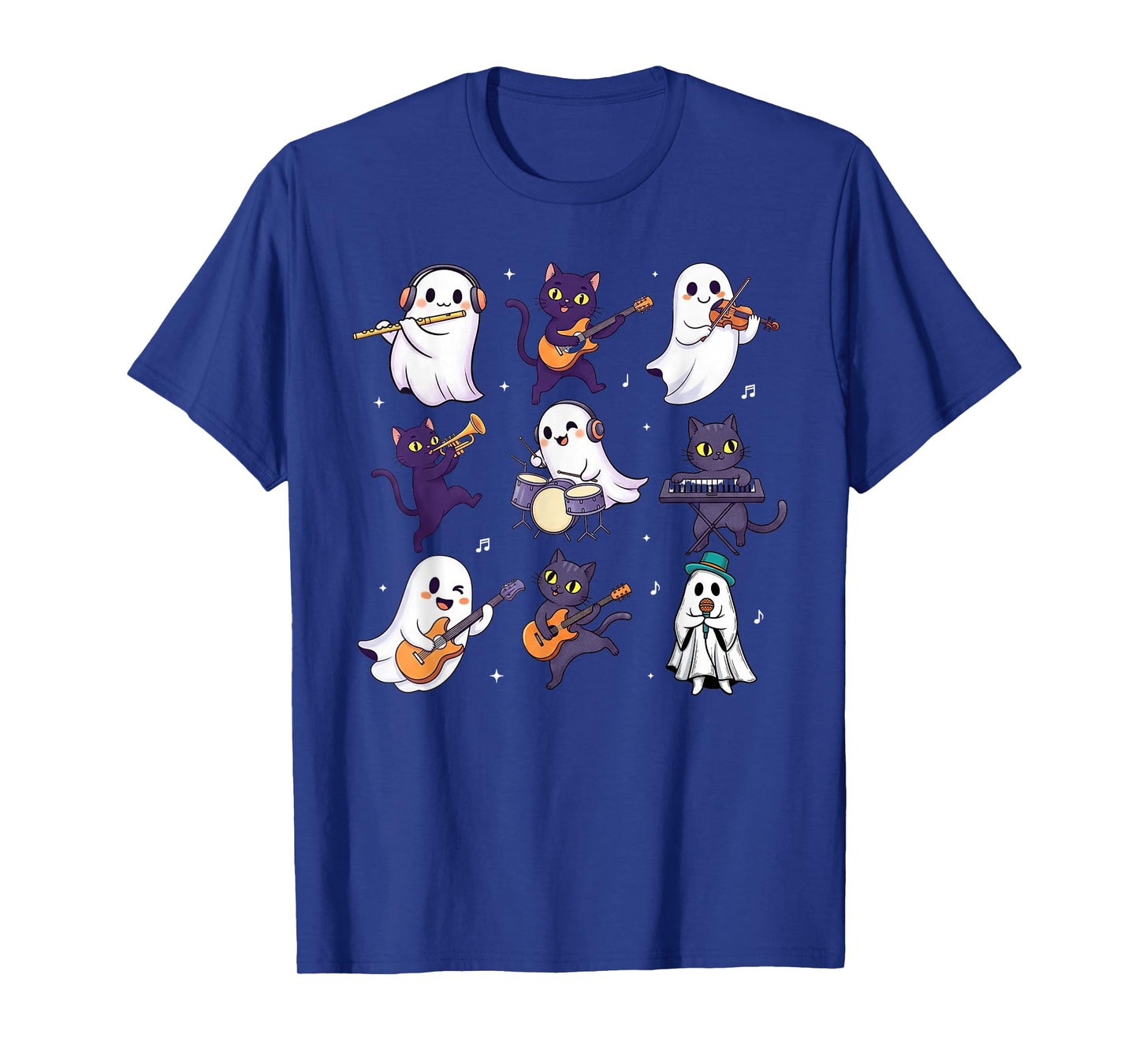 Cute Ghost Cat Playing Musical Halloween Music Teacher T-Shirt