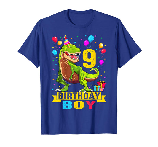 Kids 9 Year Old Shirt 9th Birthday Boy T Rex Dinosaur T-Shirt