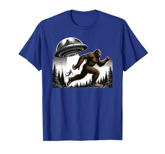 Bigfoot Sasquatch Running From Aliens In a UFO In Forest T-Shirt