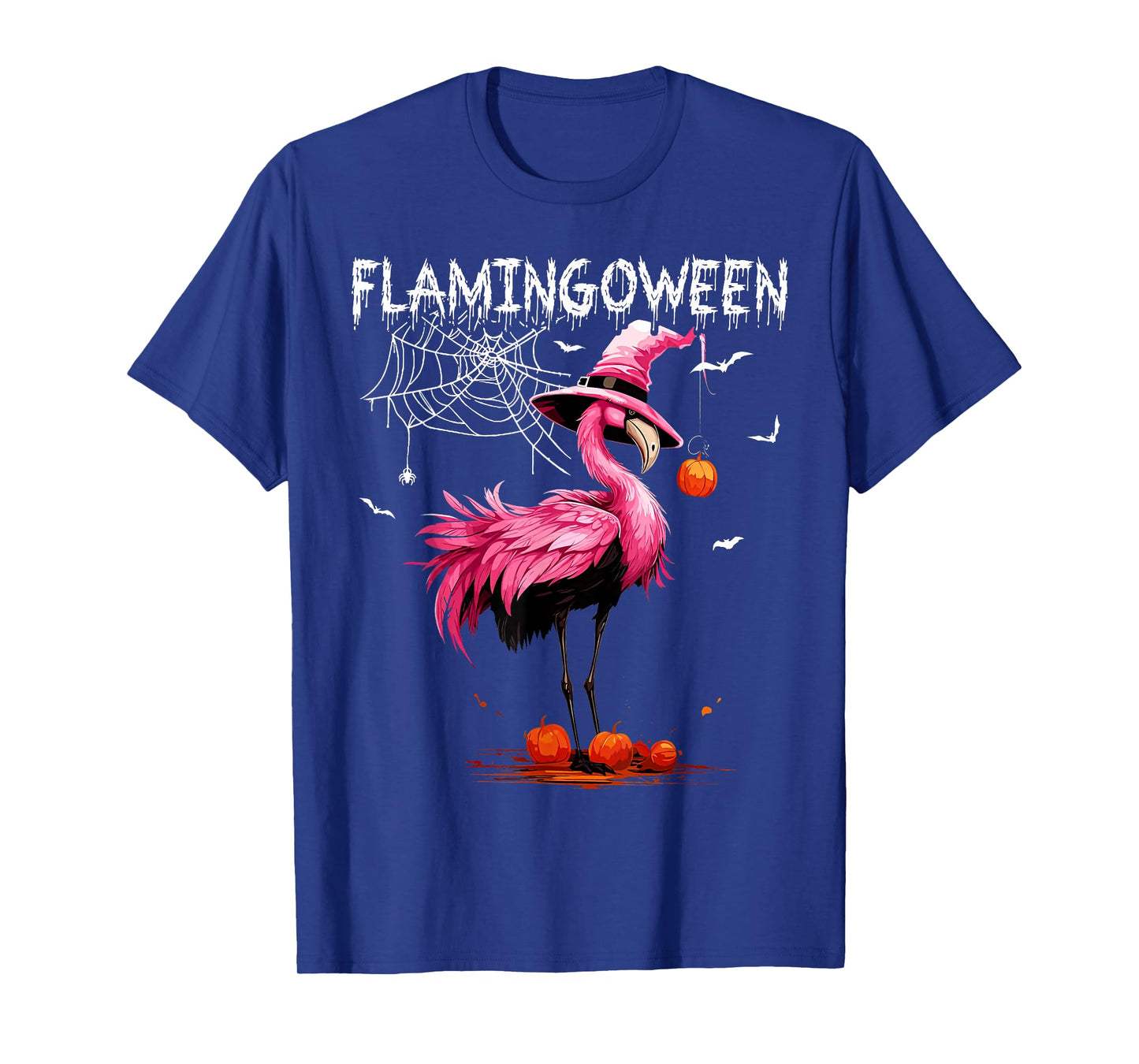 Flamingoween Pink Flamingo Witch Hat Pumpkin Halloween T-Shirt